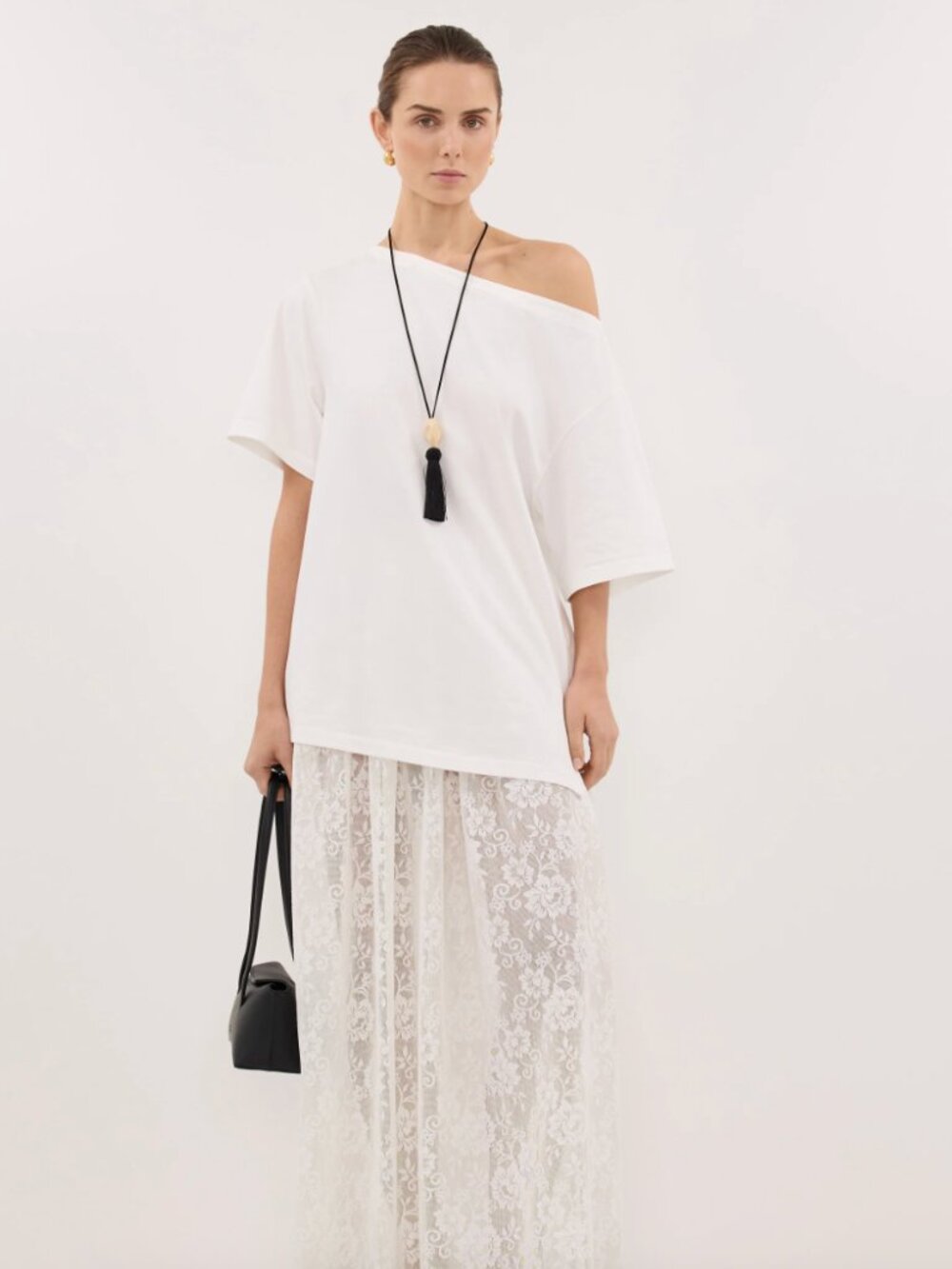 DISSH Esme White Asym Boat Neck Tee